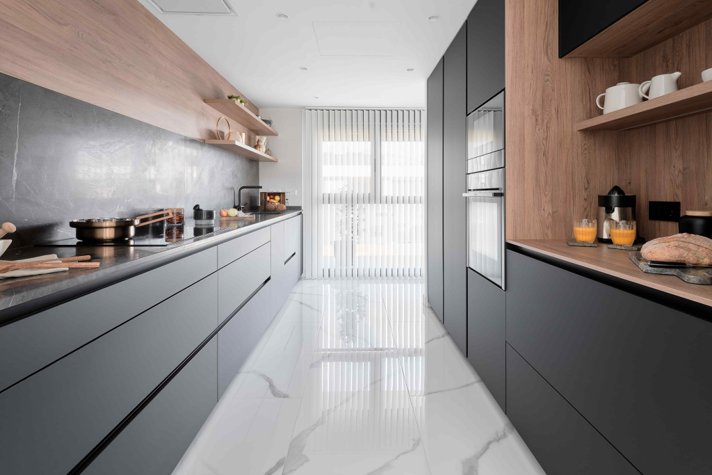 Cocina de melamina personalizada con diseño moderno y materiales de alta calidad